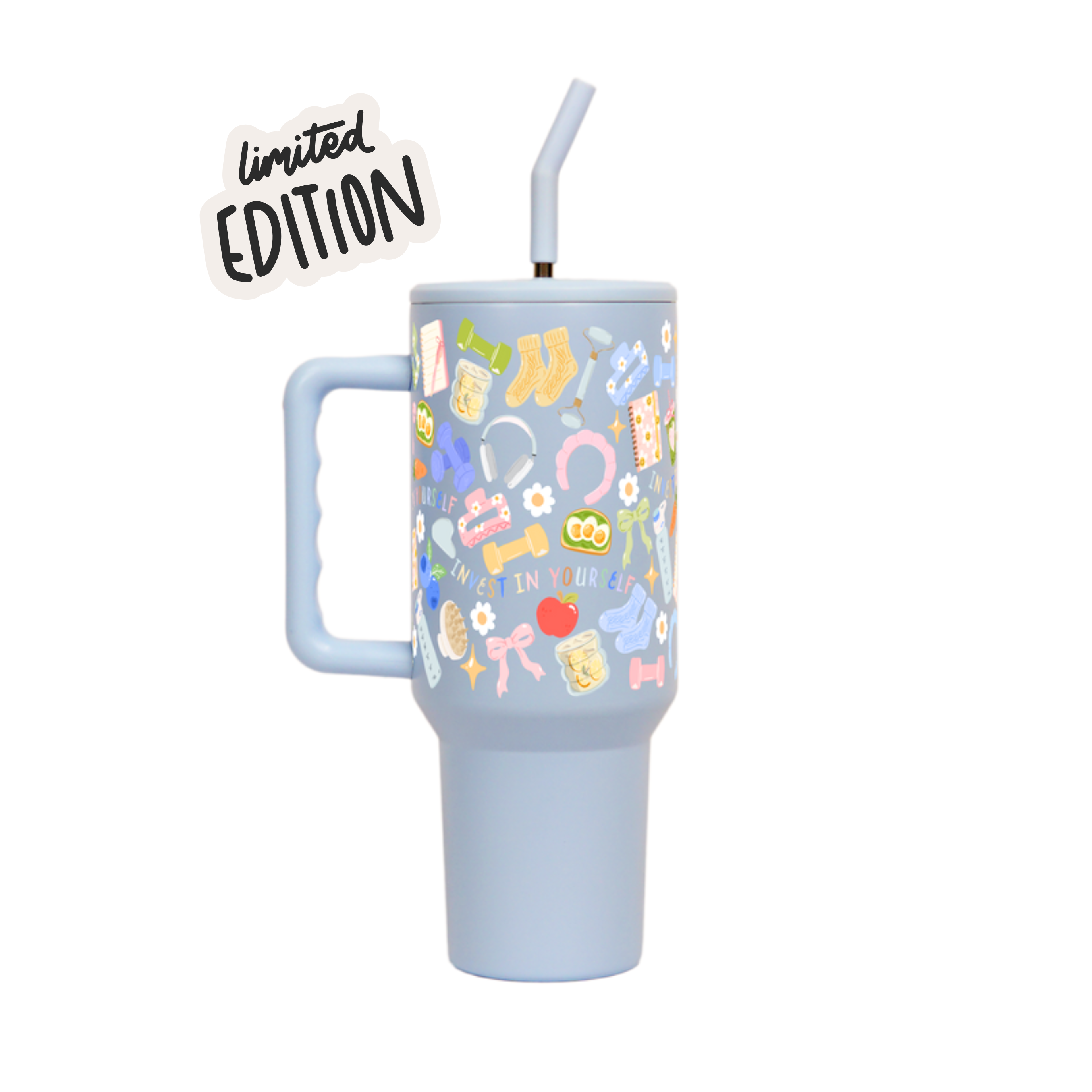 Limited Edition Metal: "Soft Reset" Tumbler with Handle Lid & Straw