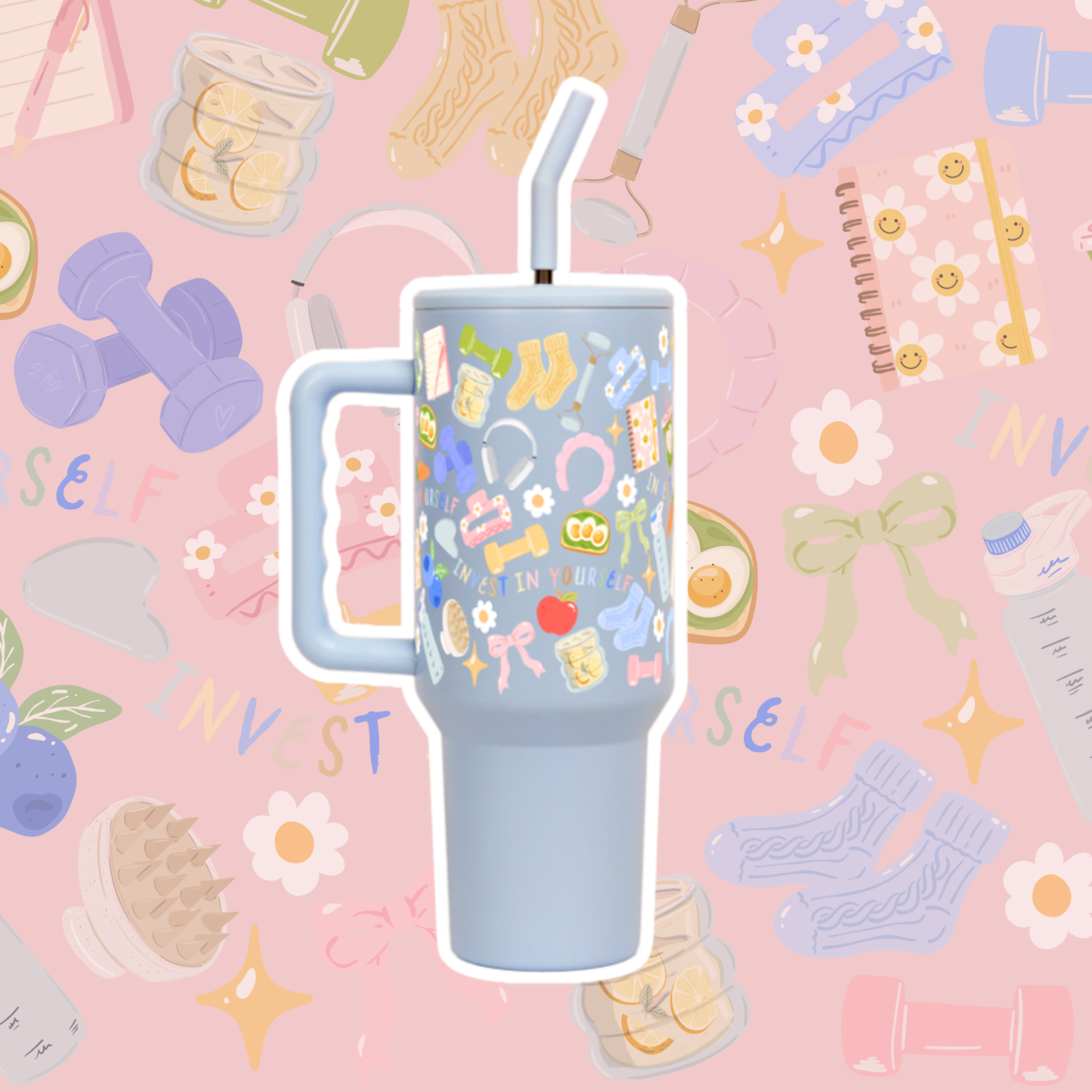 Limited Edition Metal: "Soft Reset" Tumbler with Handle Lid & Straw