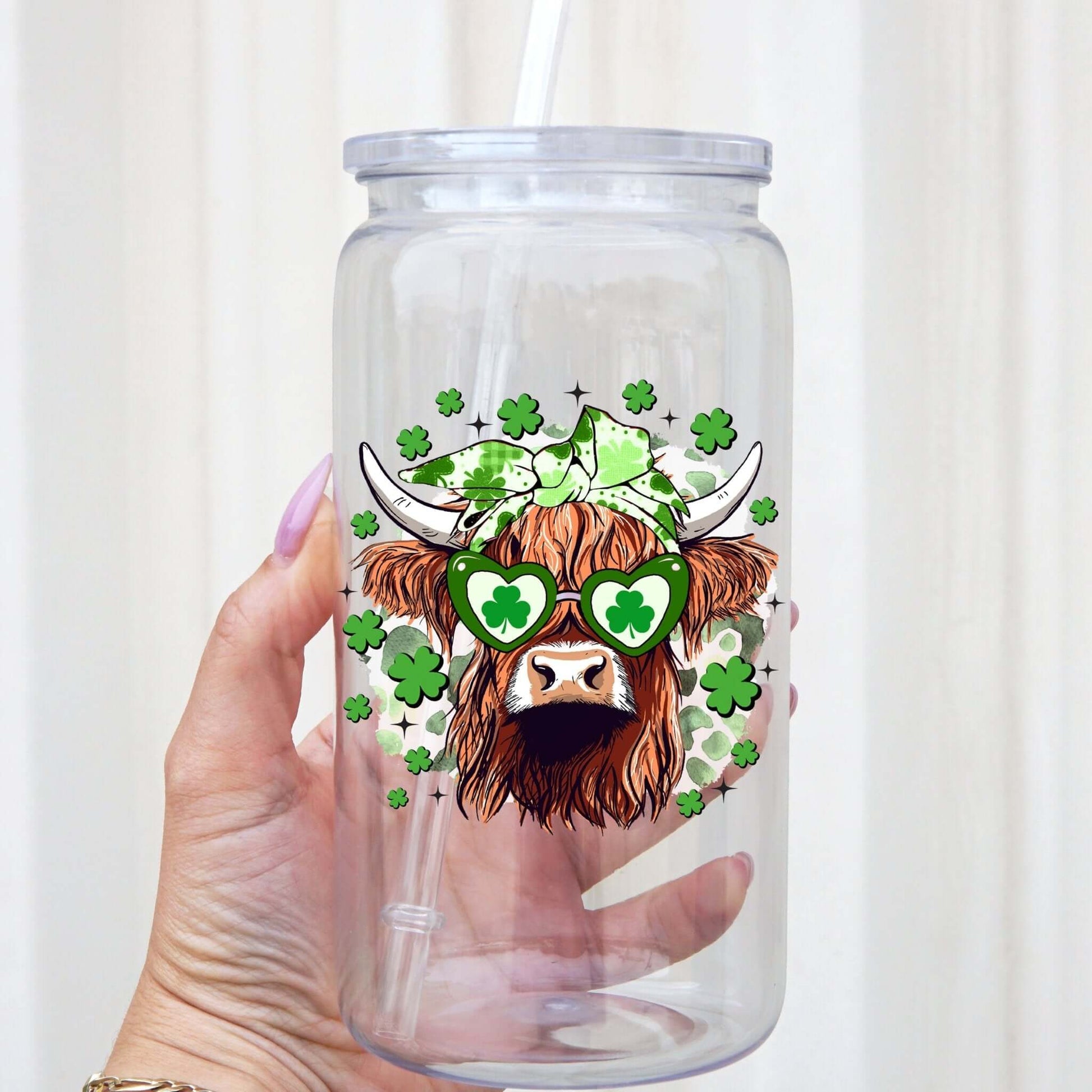 St Patrick's Day Highland Cow Cup With Lid and Straw from Sip Sip Hooray – Drinkware