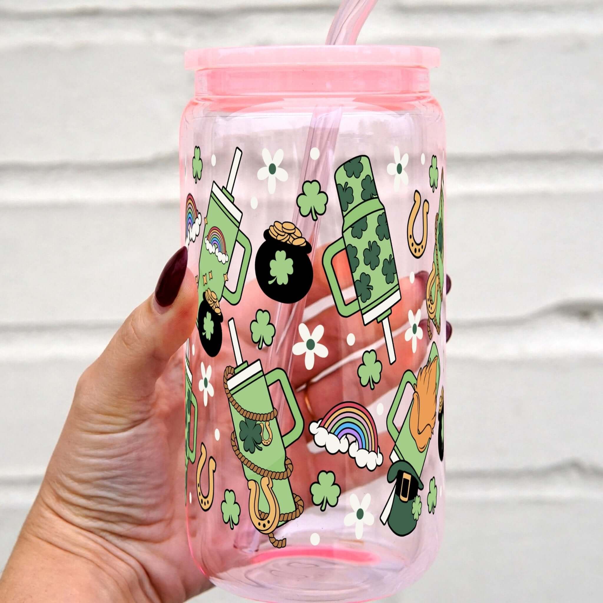 St Patrick's Day Inspired Cup With Lid and Straw