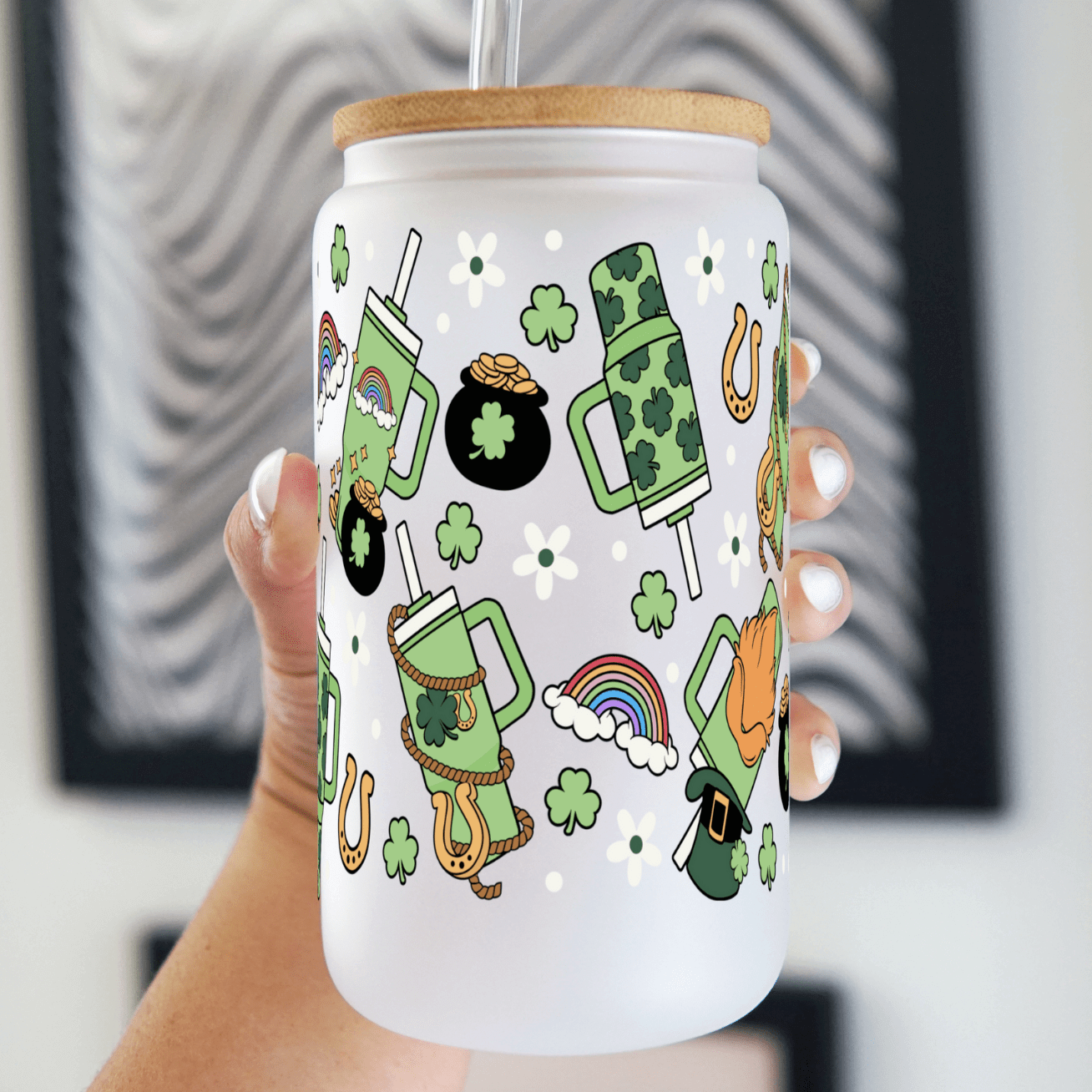 St Patrick's Day Inspired Cup With Lid and Straw