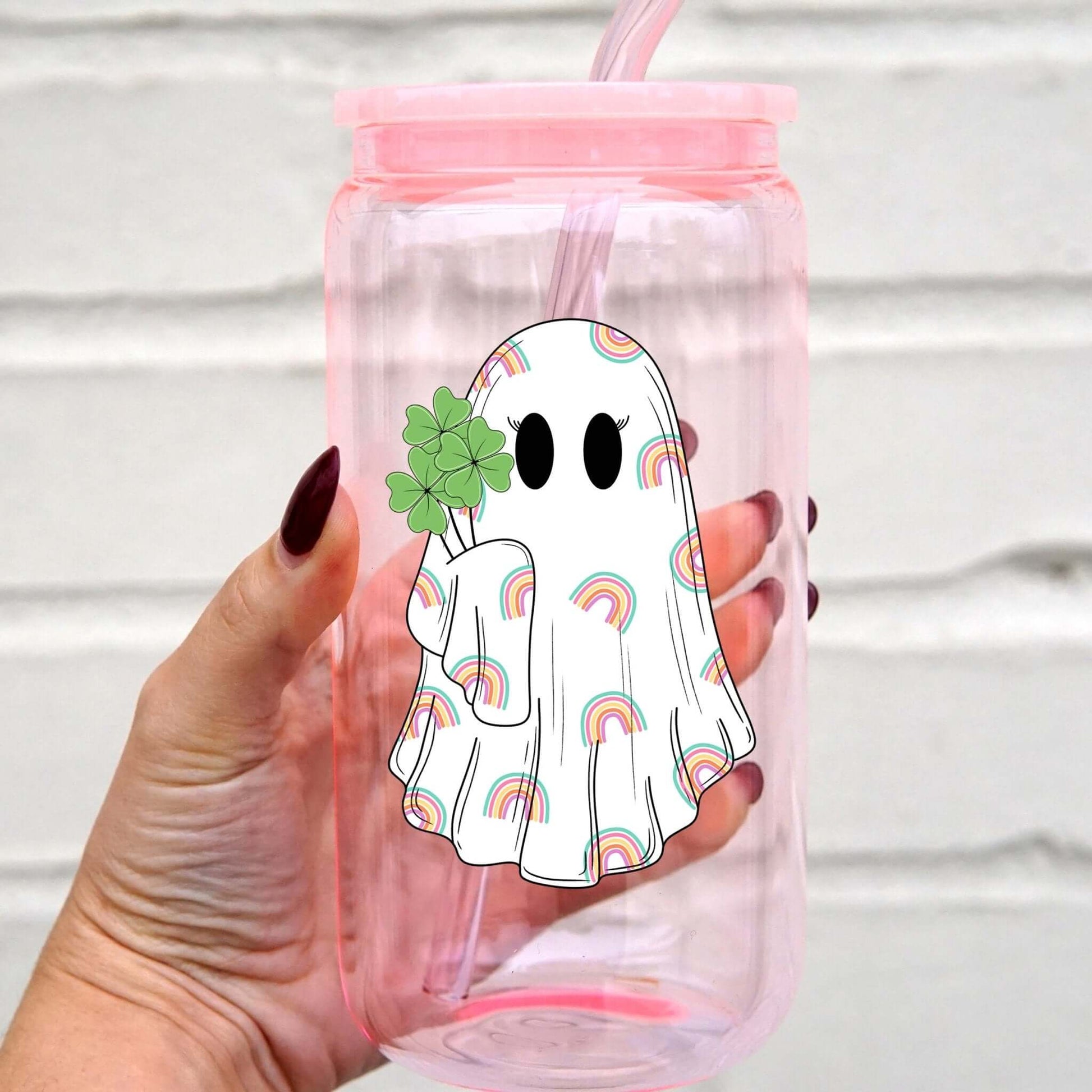 St Patrick's Day Shamrock Ghostie Cup with Lid and Straw from Sip Sip Hooray – Drinkware
