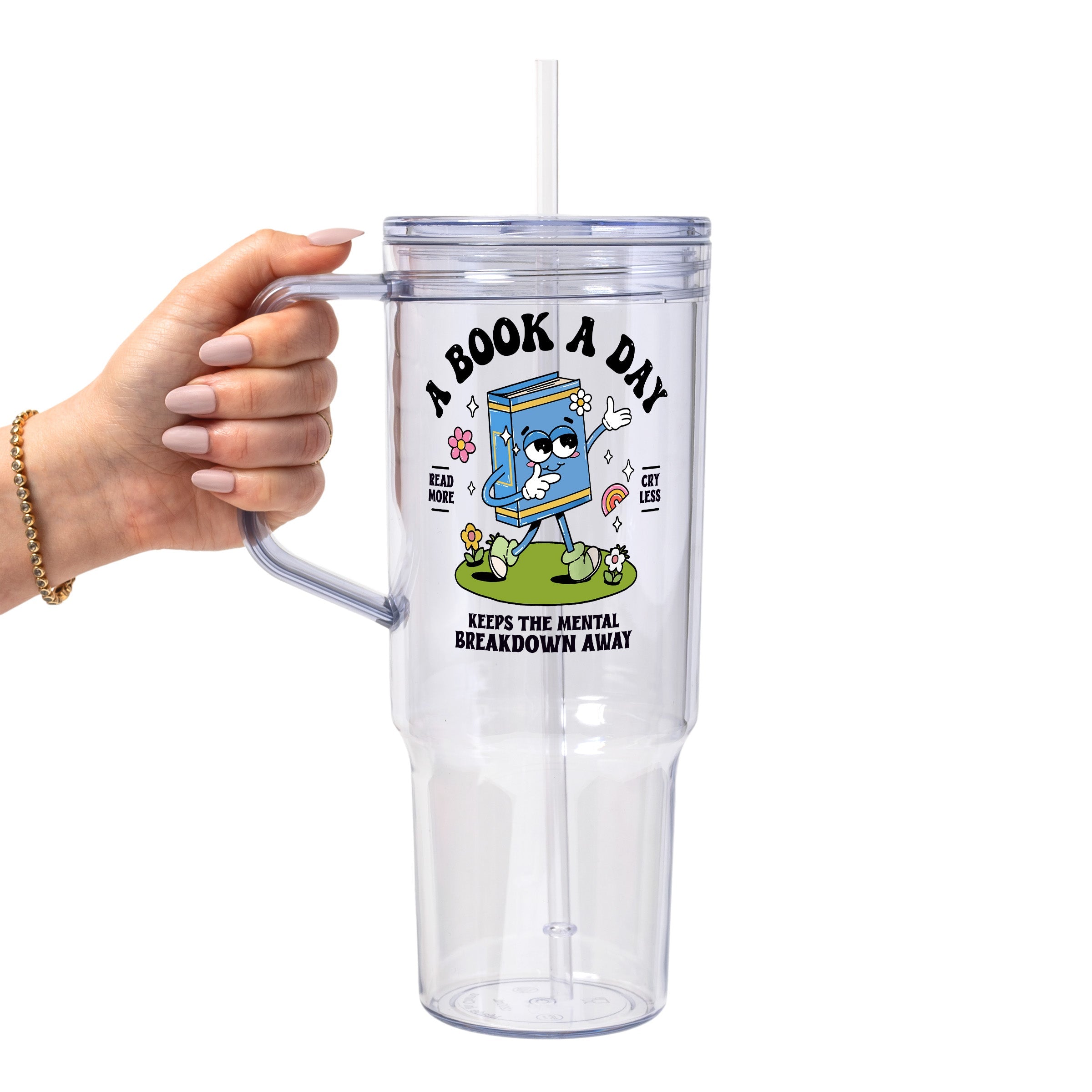 A Book A Day Glass Cup, Mug & Tumbler with Lid and Straw