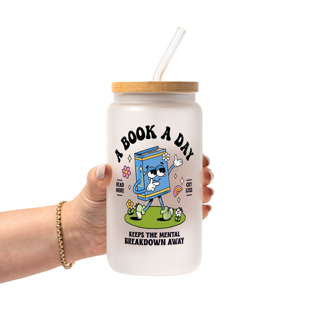 A Book A Day Glass Cup, Mug & Tumbler with Lid and Straw
