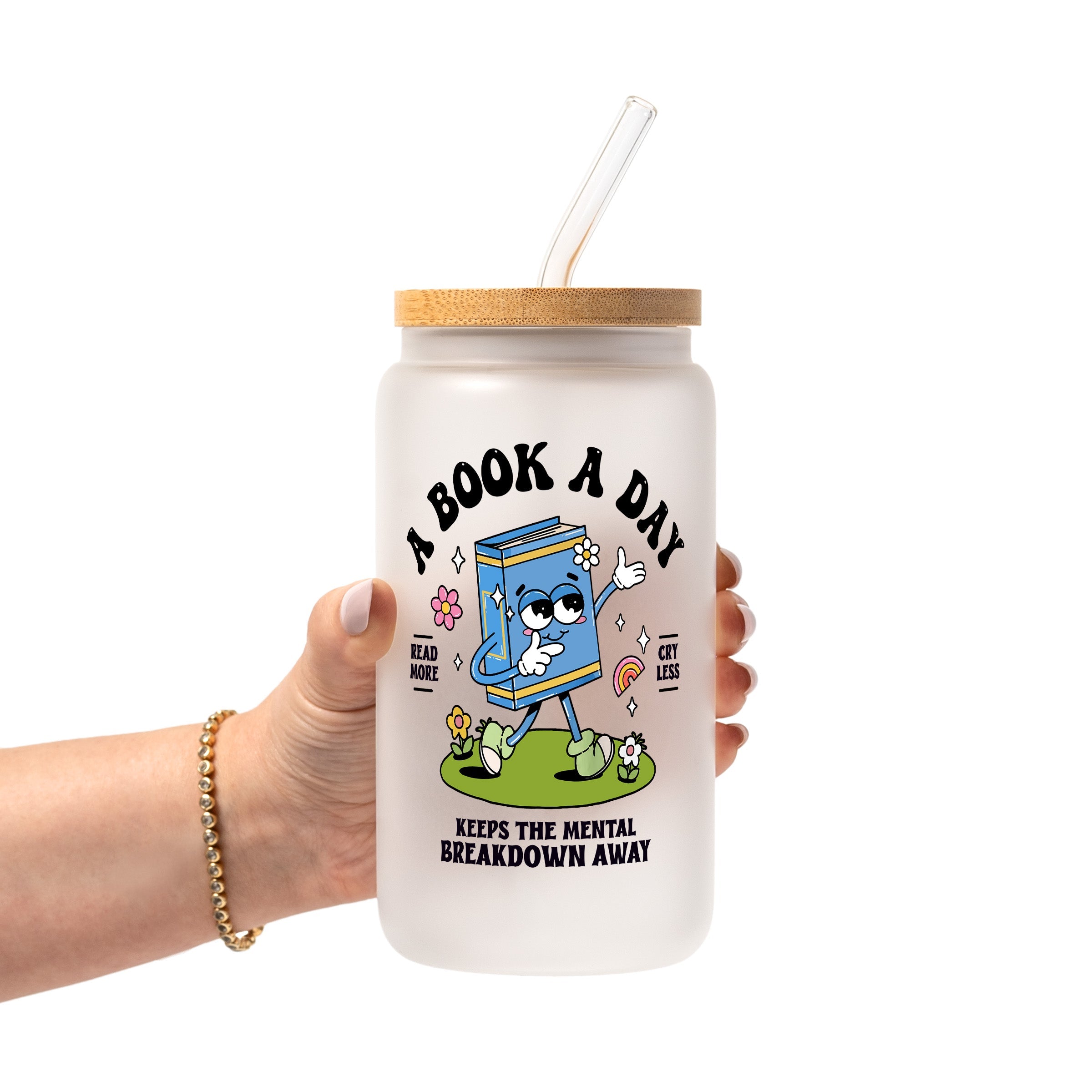 A Book A Day Glass Cup, Mug & Tumbler with Lid and Straw