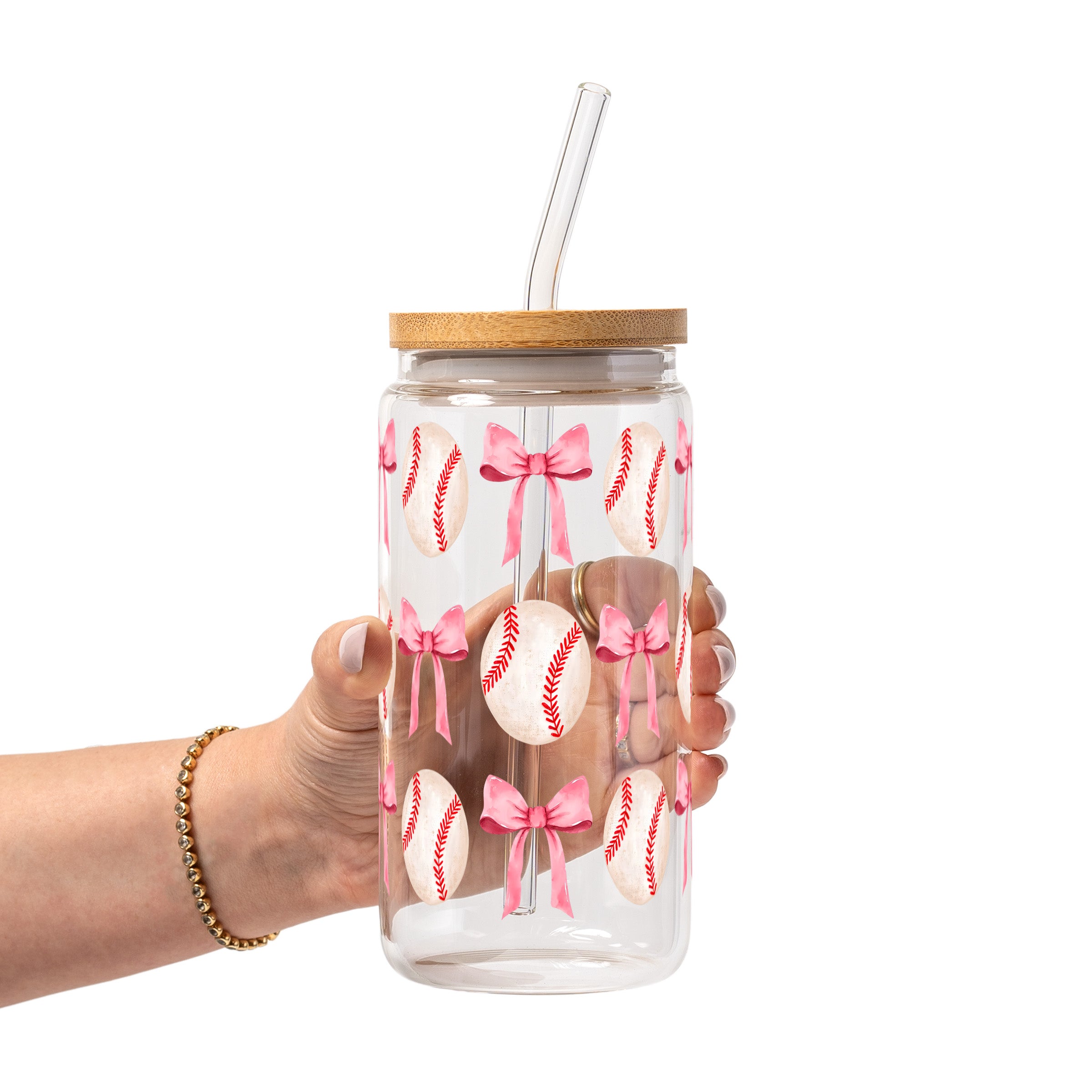 Coquette Baseball Glass Cup, Mug & Tumbler with Lid and Straw