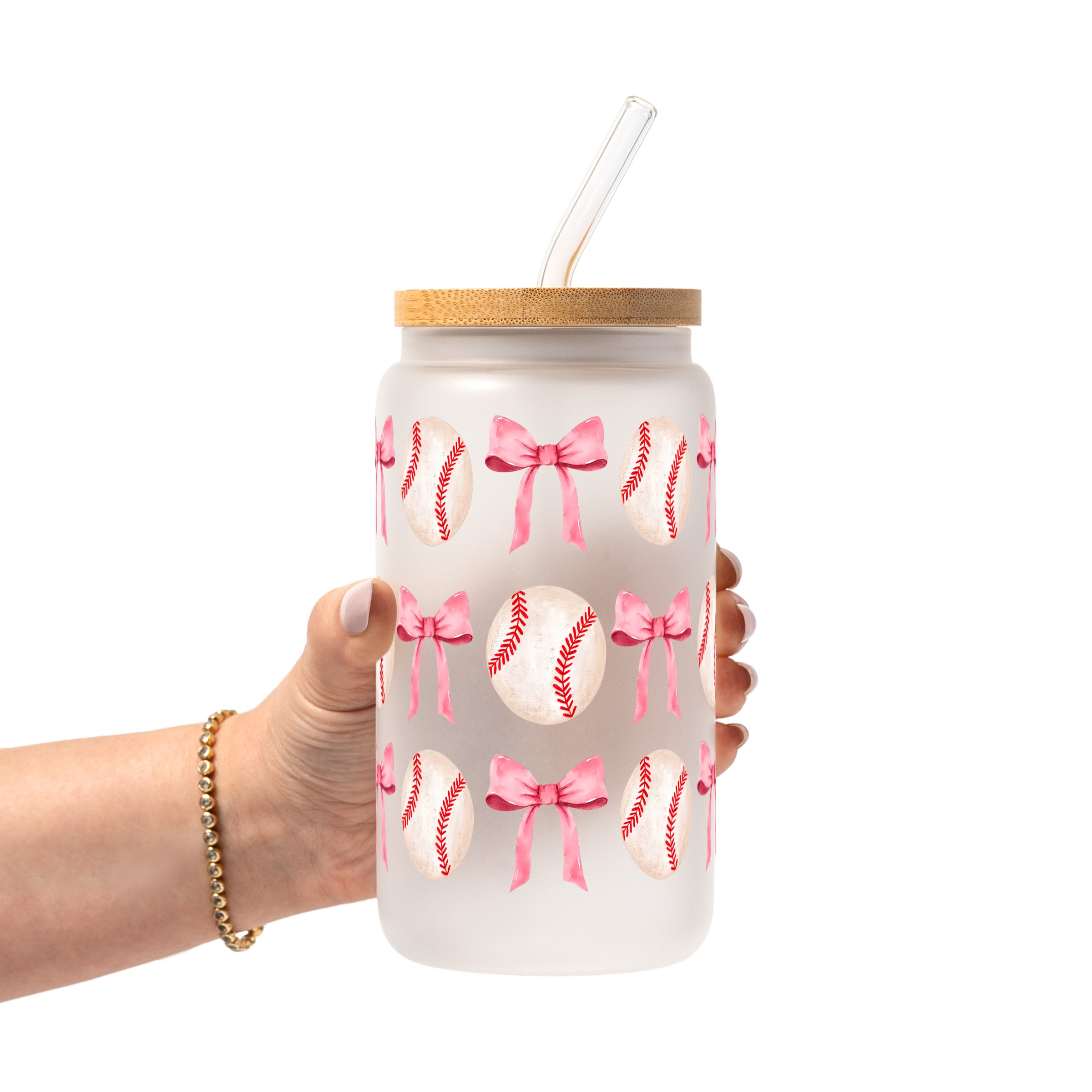 Coquette Baseball Glass Cup, Mug & Tumbler with Lid and Straw