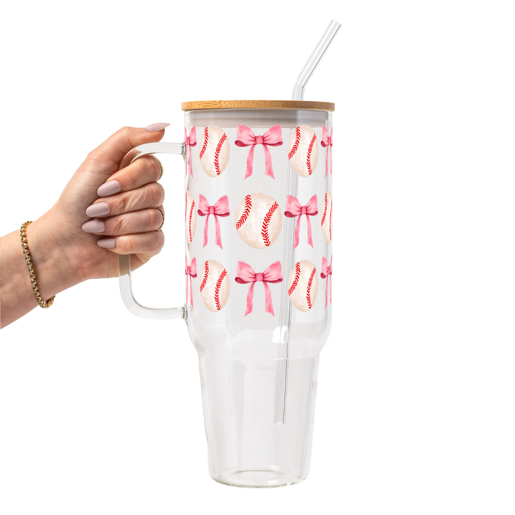 Coquette Baseball Glass Cup, Mug & Tumbler with Lid and Straw