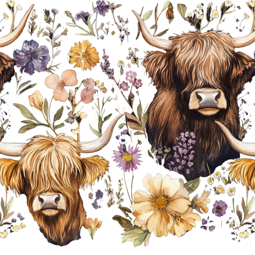 Wildflower Highland Cow Glass Cup, Mug & Tumbler with Lid and Straw
