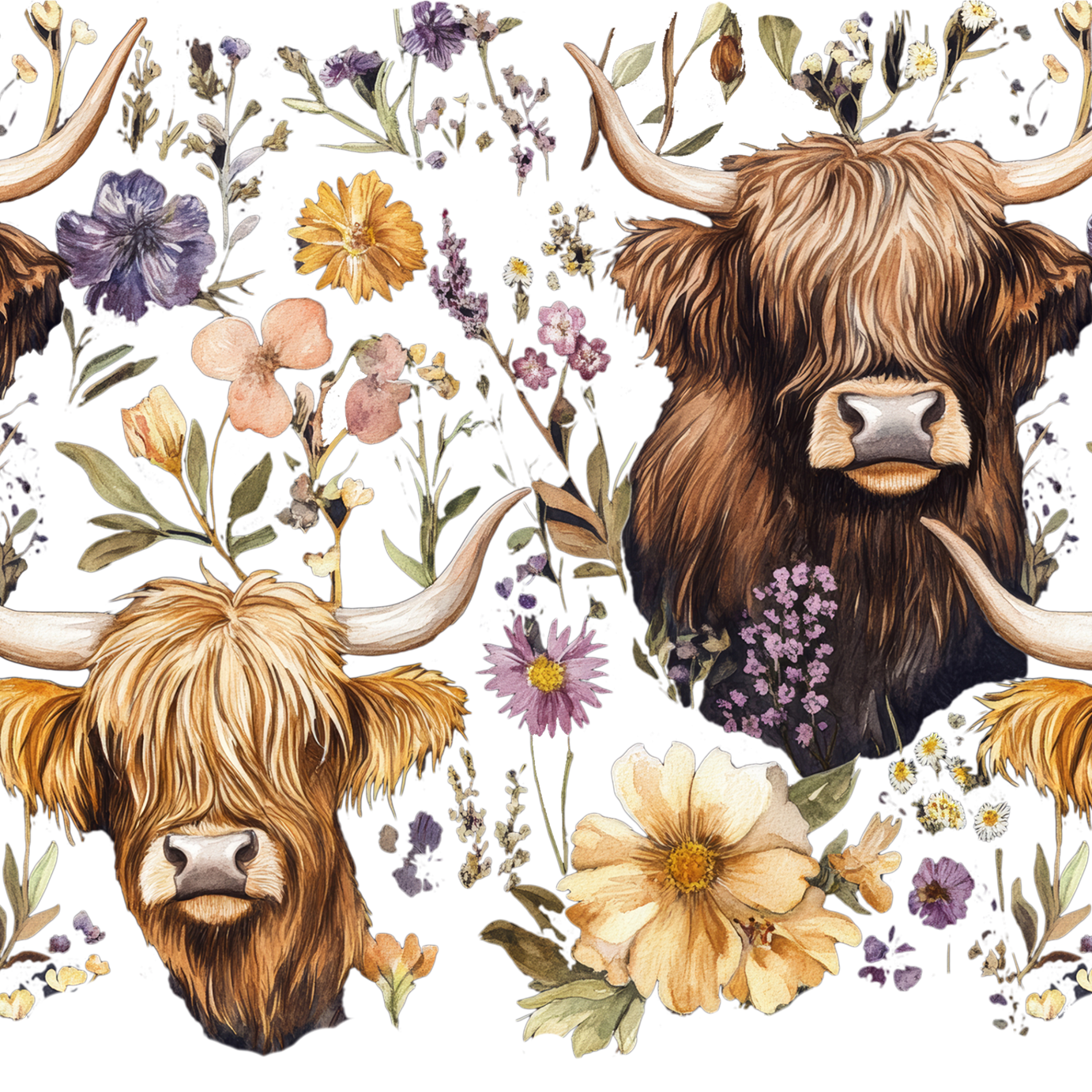Wildflower Highland Cow Glass Cup, Mug & Tumbler with Lid and Straw