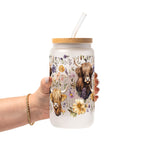 Wildflower Highland Cow Glass Cup, Mug & Tumbler with Lid and Straw