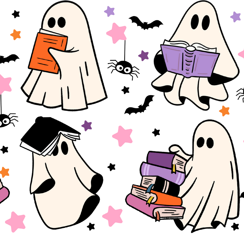 Ghosts and Books Glass Cup, Mug & Tumbler with Lid and Straw