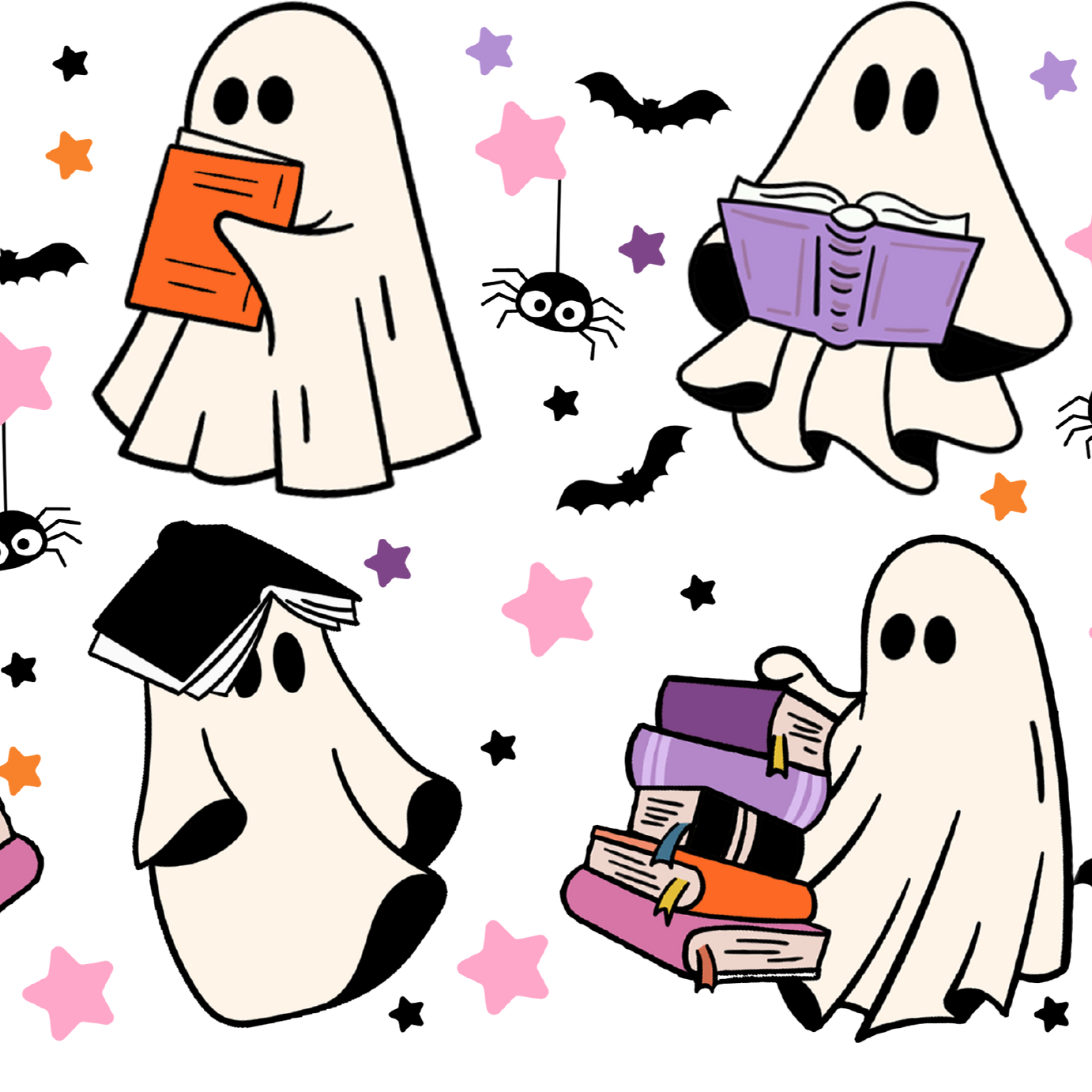 Ghosts and Books Glass Cup, Mug & Tumbler with Lid and Straw