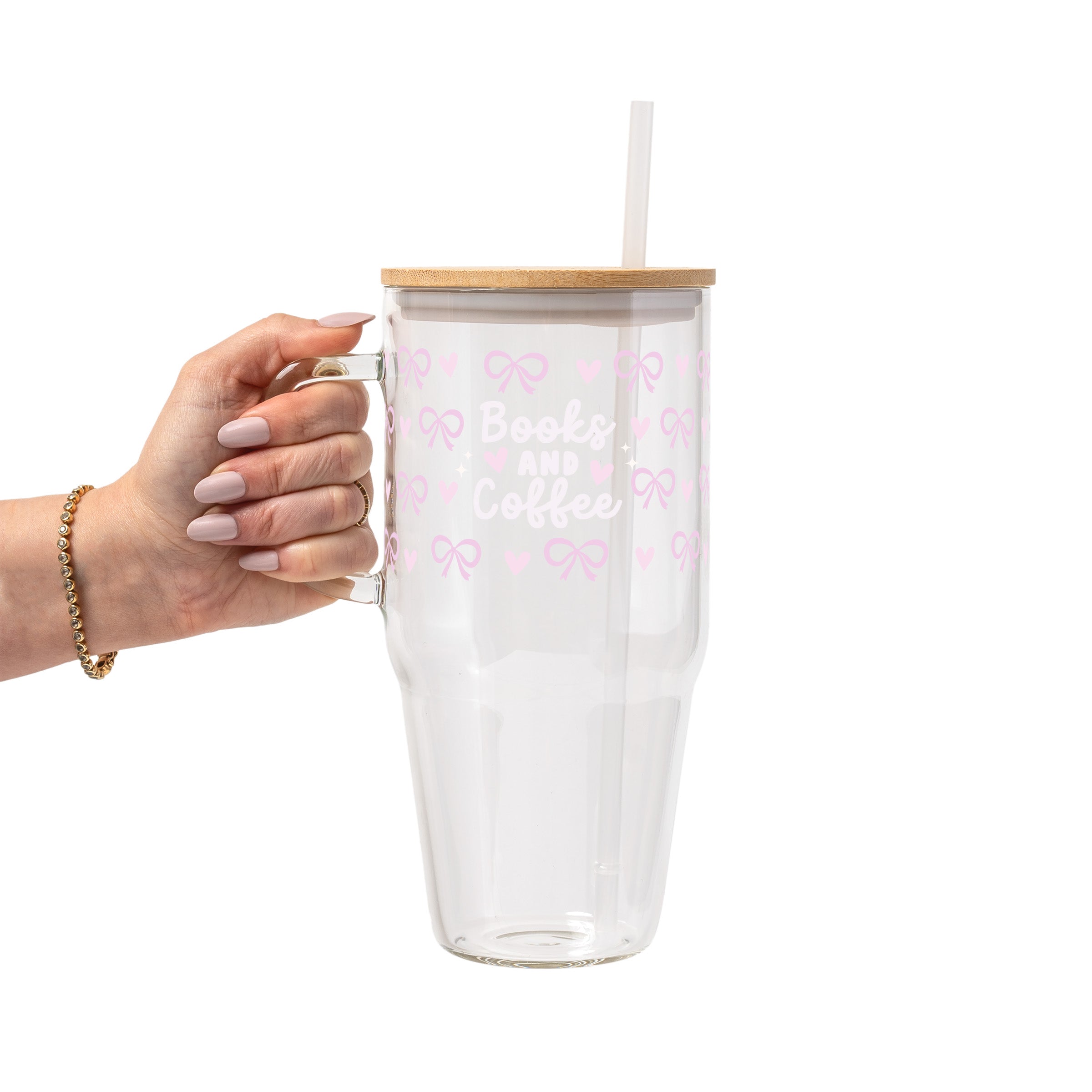 Coquette Books + Coffee Glass Cup, Mug & Tumbler with Lid and Straw
