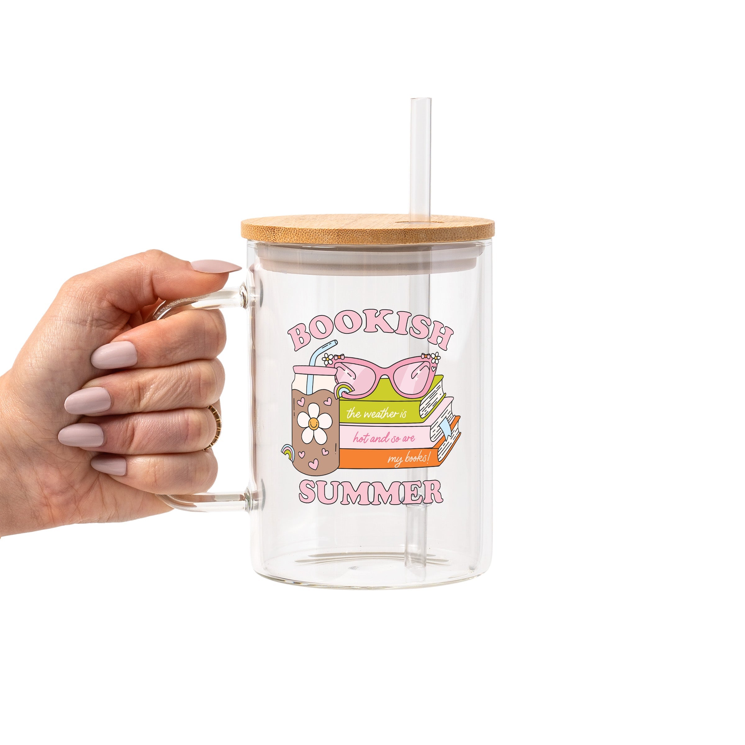 Bookish Summer Glass Cup, Mug & Tumbler with Lid and Straw