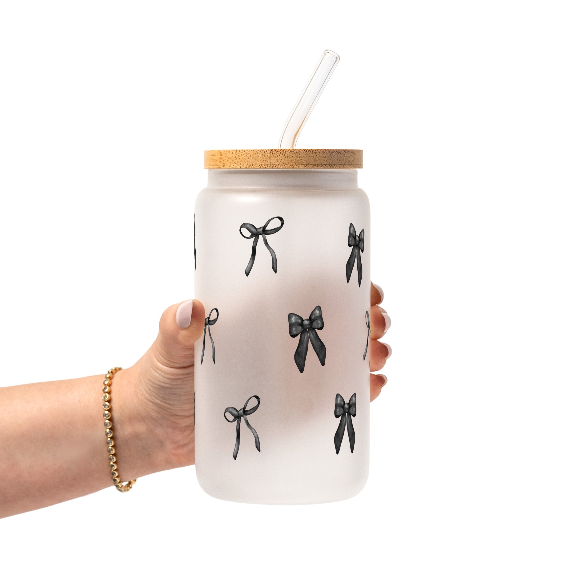 Black Coquette Bows Glass Cup, Mug & Tumbler with Lid and Straw
