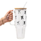 Black Coquette Bows Glass Cup, Mug & Tumbler with Lid and Straw