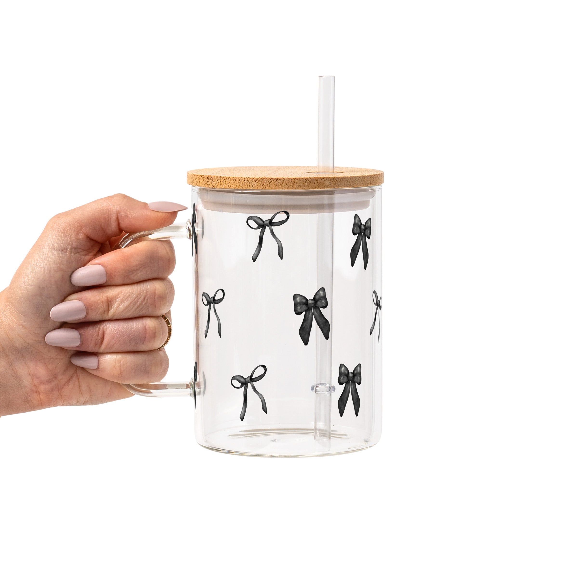 Black Coquette Bows Glass Cup, Mug & Tumbler with Lid and Straw