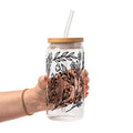 Black Floral Botanical Glass Cup, Mug & Tumbler with Lid and Straw