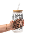 Black Floral Botanical Glass Cup, Mug & Tumbler with Lid and Straw