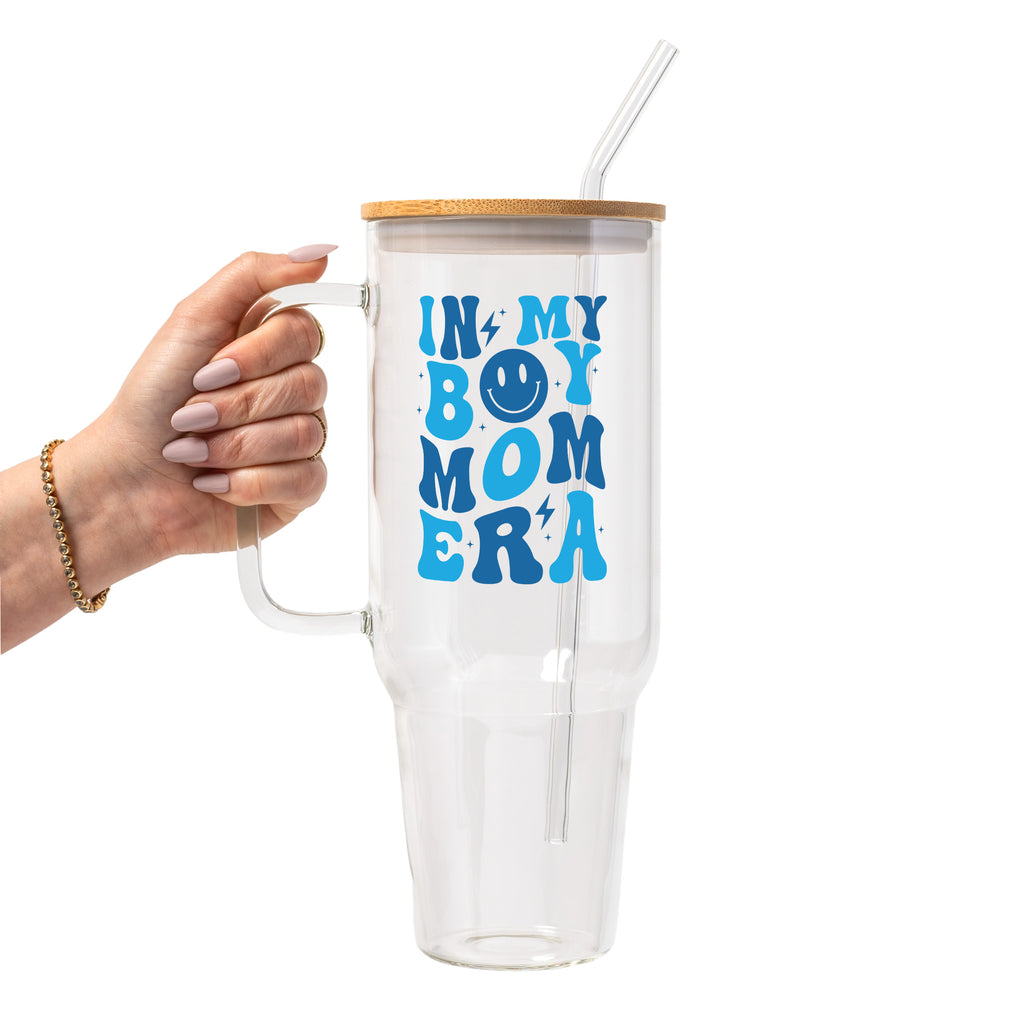 In My Boy Mom Era Glass Cup, Mug & Tumbler with Lid and Straw