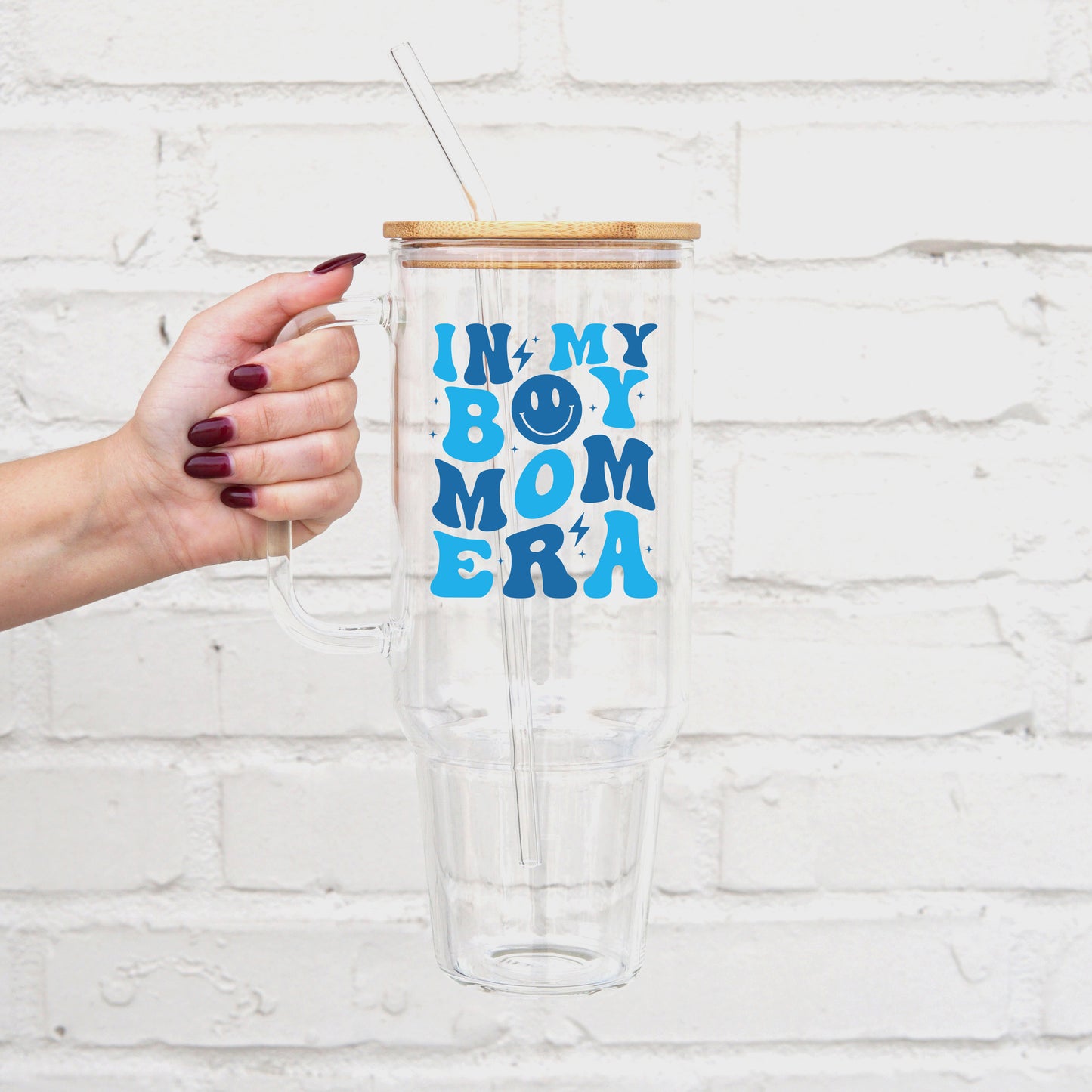 Boy Mom Era 40oz Glass Tumbler With Lid and Straw