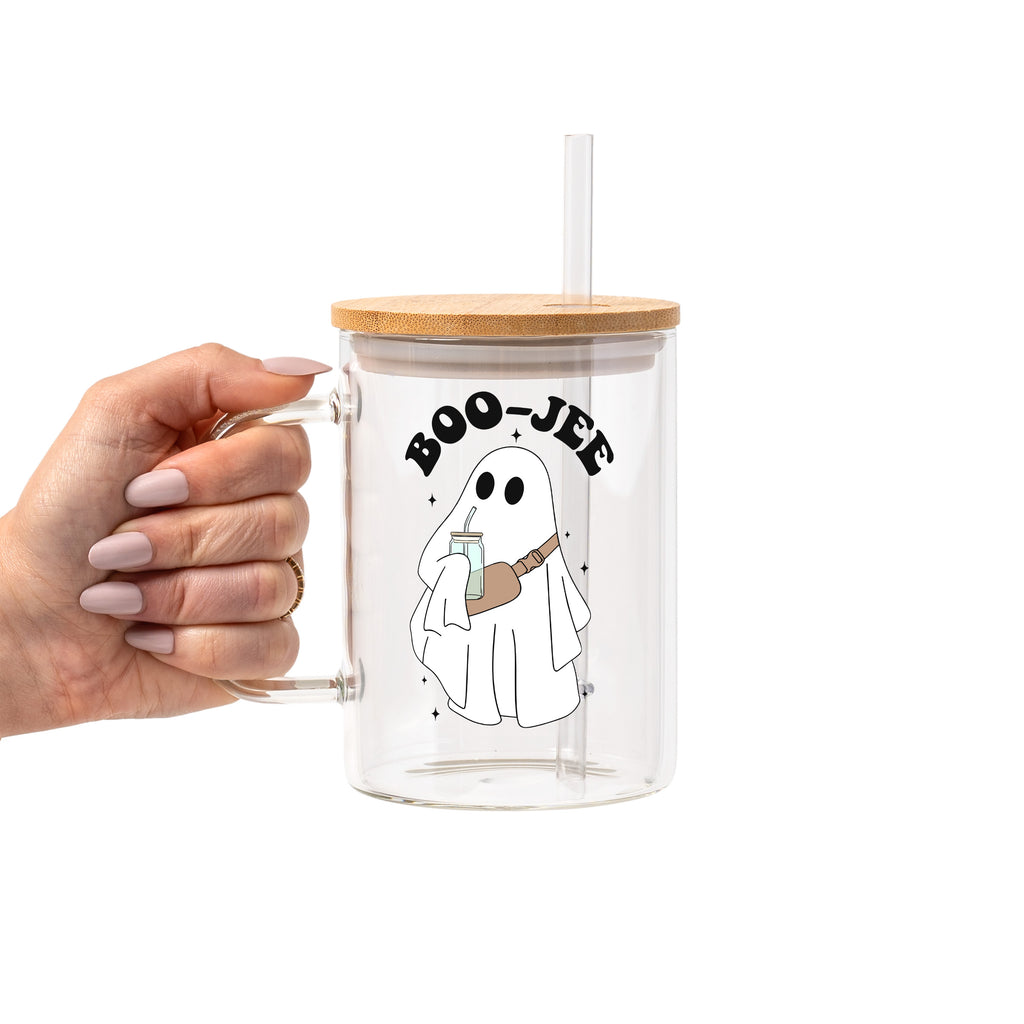 Boo Jee Halloween Glass Cup, Mug & Tumbler with Lid and Straw