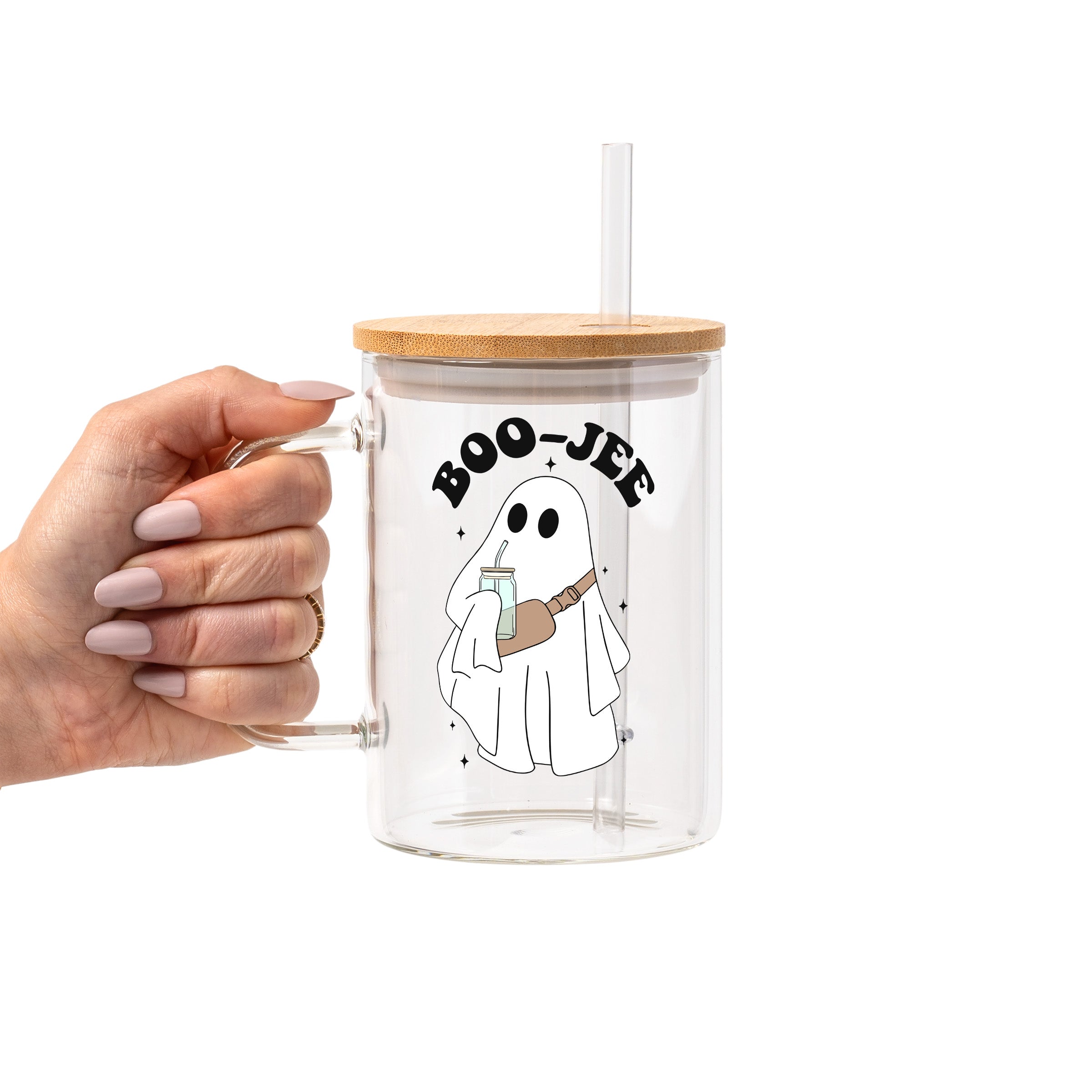 Boo Jee Halloween Glass Cup, Mug & Tumbler with Lid and Straw