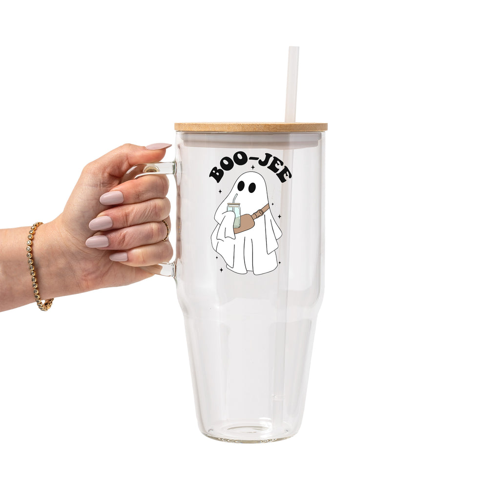 Boo Jee Halloween Glass Cup, Mug & Tumbler with Lid and Straw