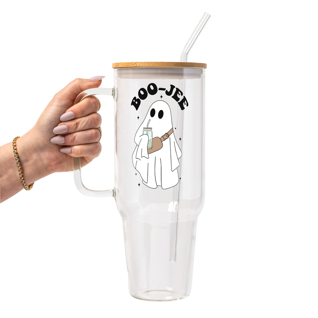 Boo Jee Halloween Glass Cup, Mug & Tumbler with Lid and Straw