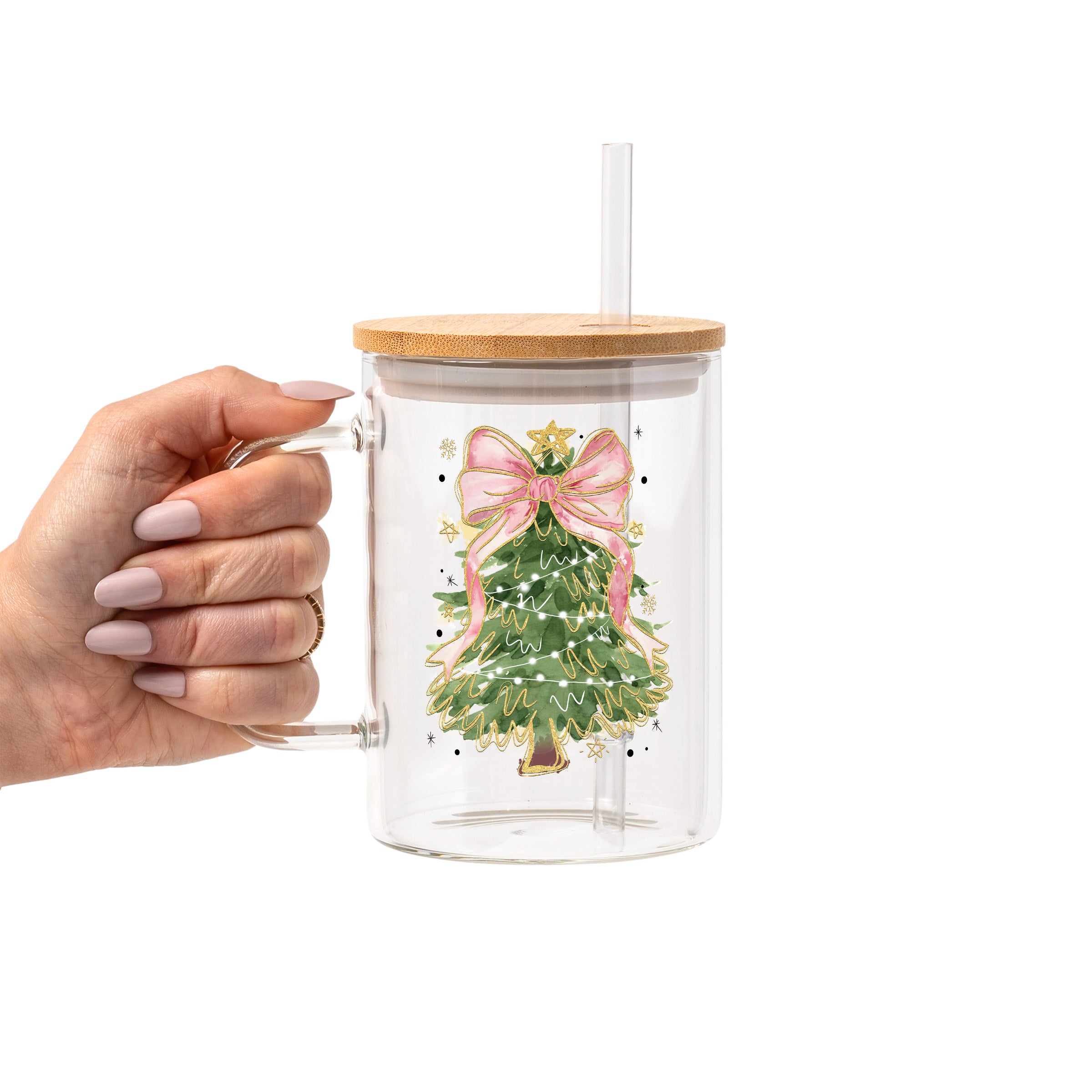 Cozy Christmas Trees Glass Cup, Mug & Tumbler with Lid and Straw