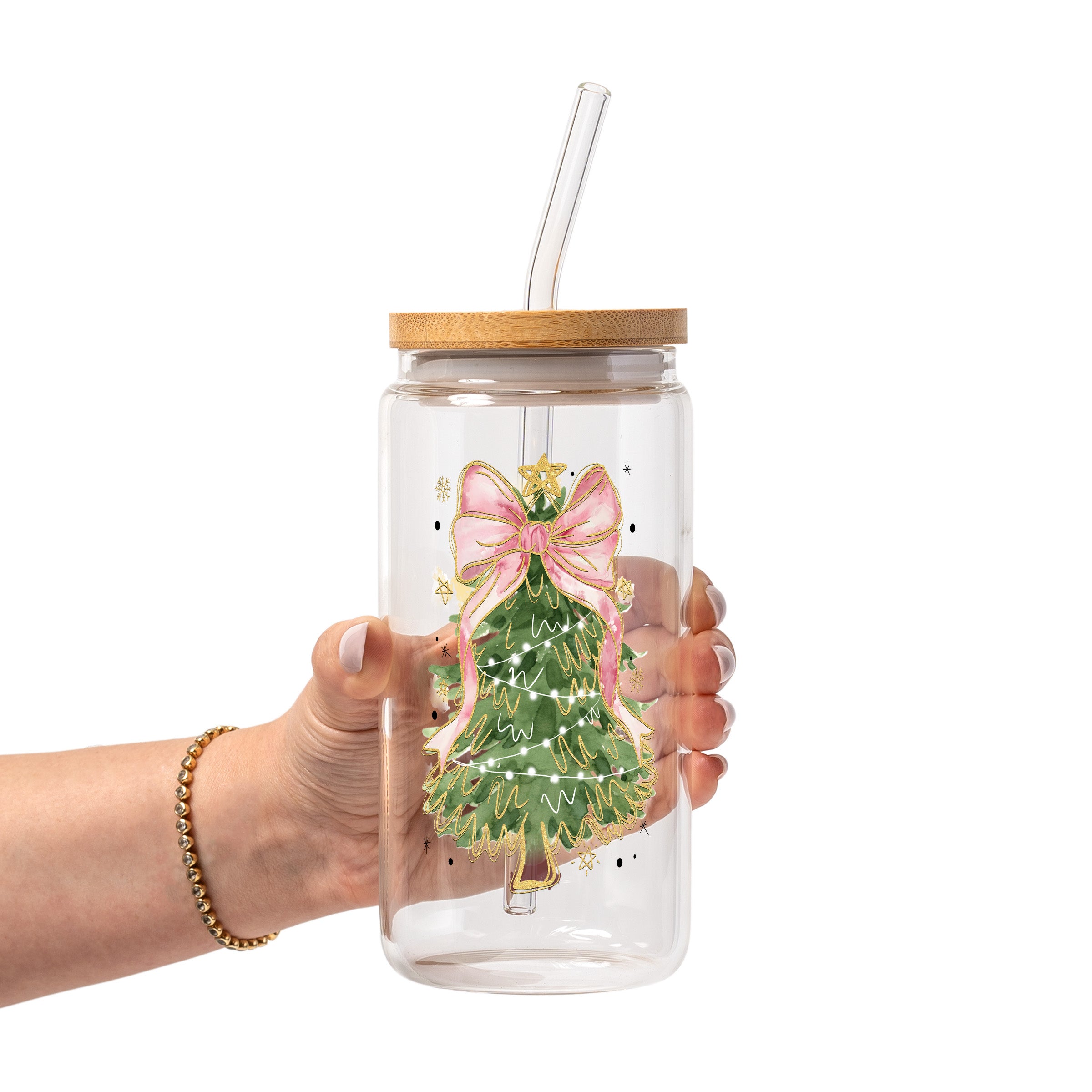 Cozy Christmas Trees Glass Cup, Mug & Tumbler with Lid and Straw