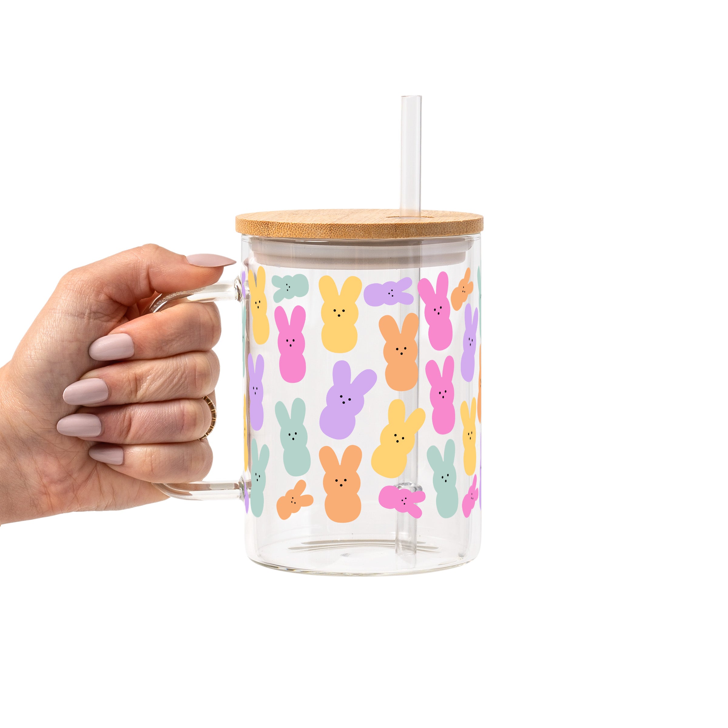 Easter Bunny Peeps Glass Cup, Mug & Tumbler with Lid and Straw