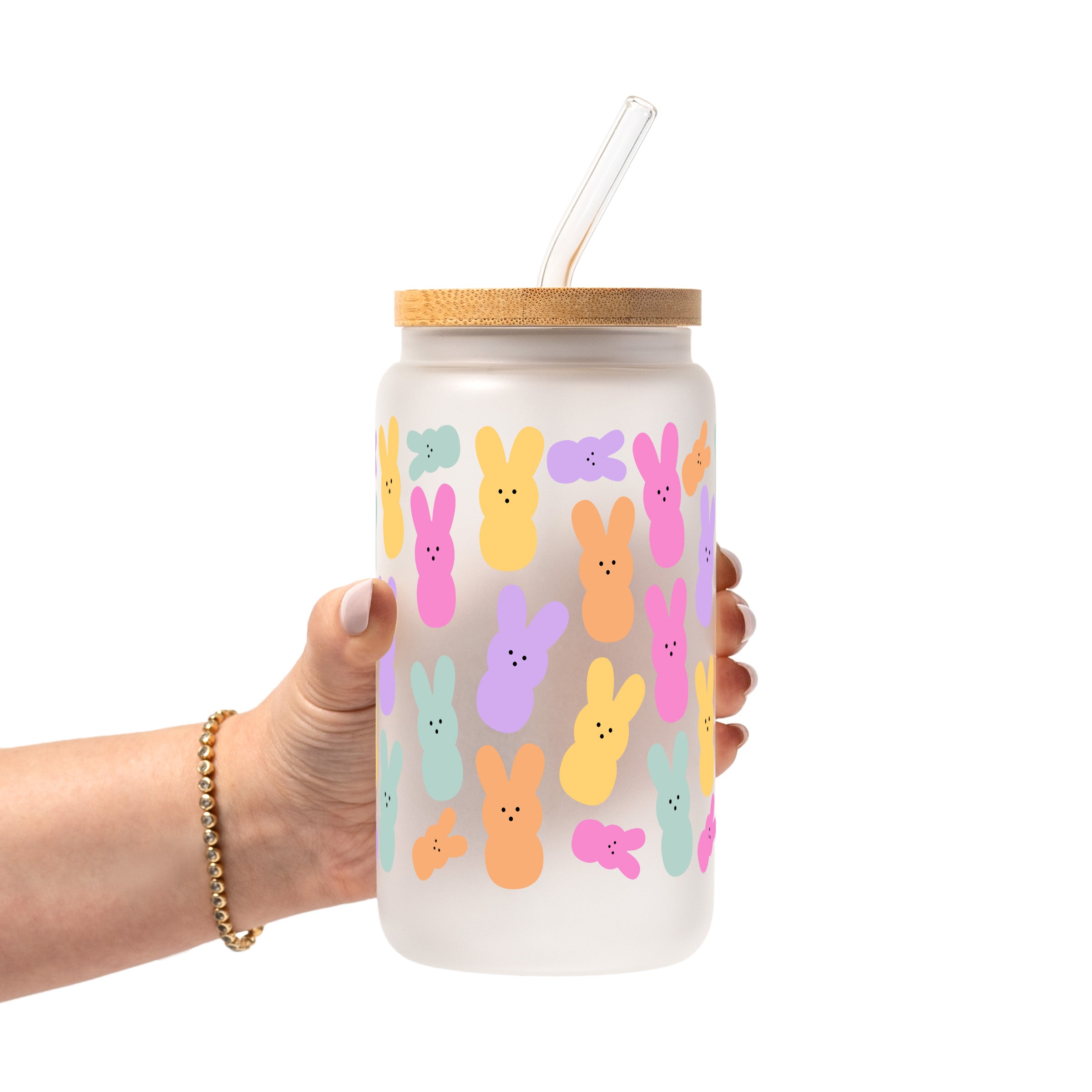 Easter Bunny Peeps Glass Cup, Mug & Tumbler with Lid and Straw