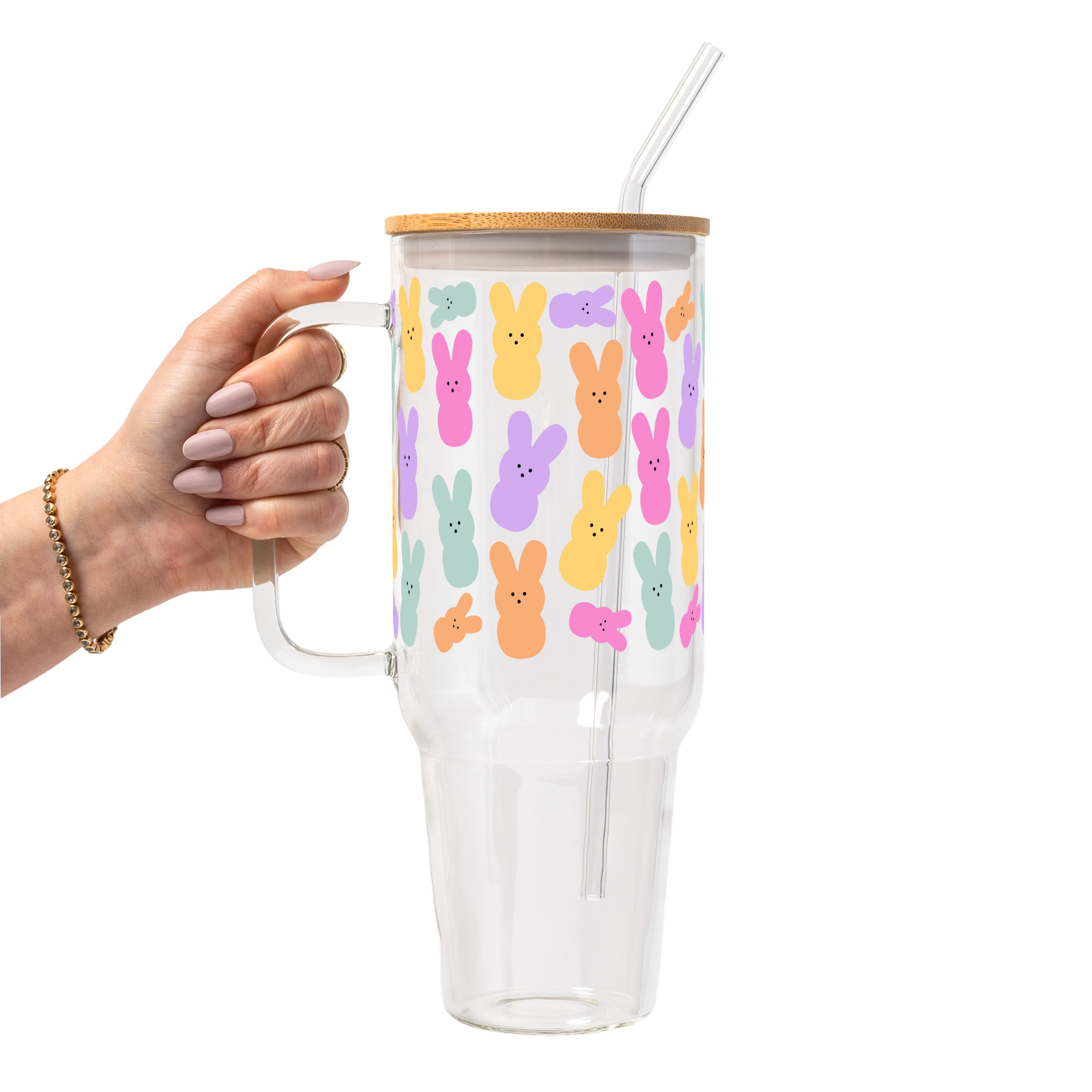 Easter Bunny Peeps Glass Cup, Mug & Tumbler with Lid and Straw
