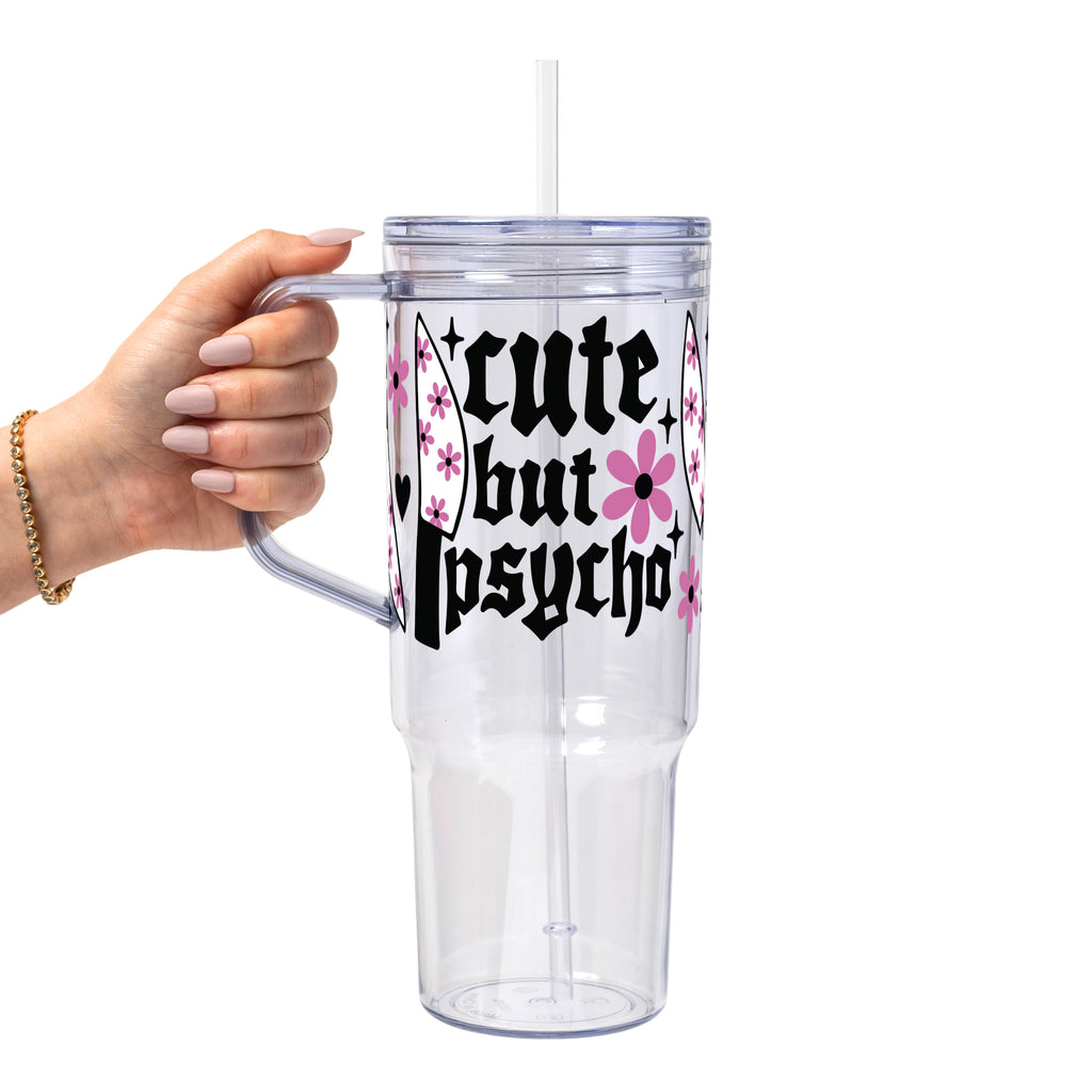 Cute But Psycho Glass Cup, Mug & Tumbler with Lid and Straw