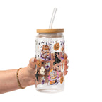 Halloween Fall Coffees Glass Cup, Mug & Tumbler with Lid and Straw