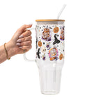 Halloween Fall Coffees Glass Cup, Mug & Tumbler with Lid and Straw