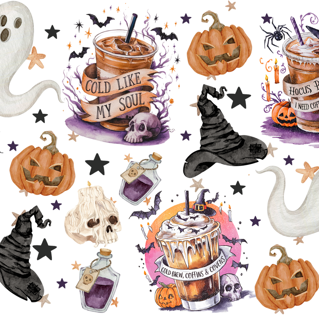 Halloween Fall Coffees Glass Cup, Mug & Tumbler with Lid and Straw