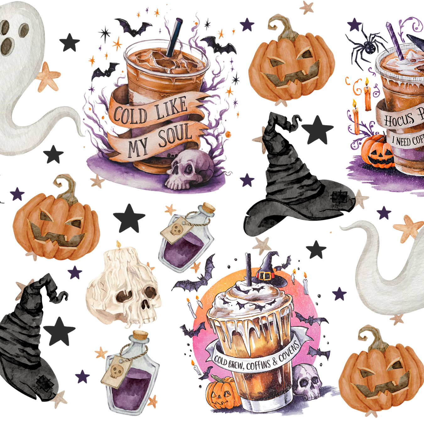 Halloween Fall Coffees Glass Cup, Mug & Tumbler with Lid and Straw