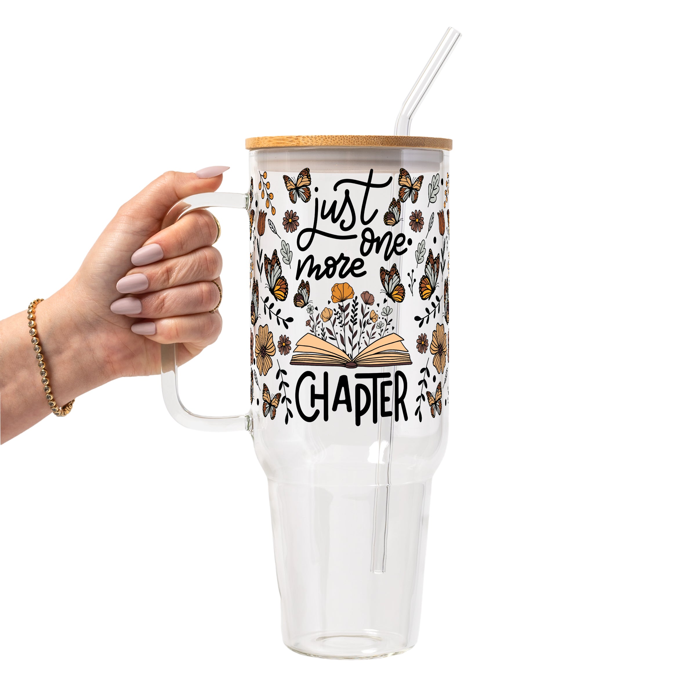 Just One More Chapter Glass Cup, Mug & Tumbler with Lid and Straw