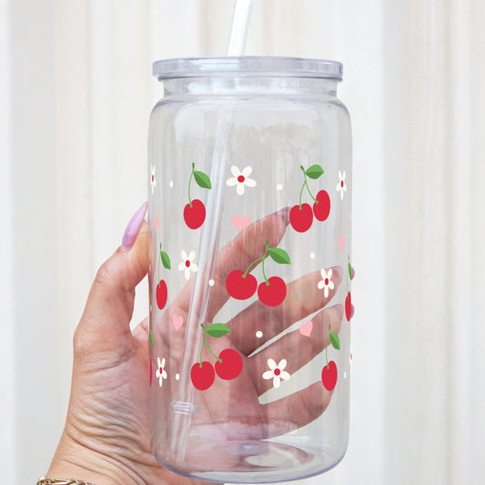 Cherry 16oz Acrylic Plastic Cup with Clear Lid