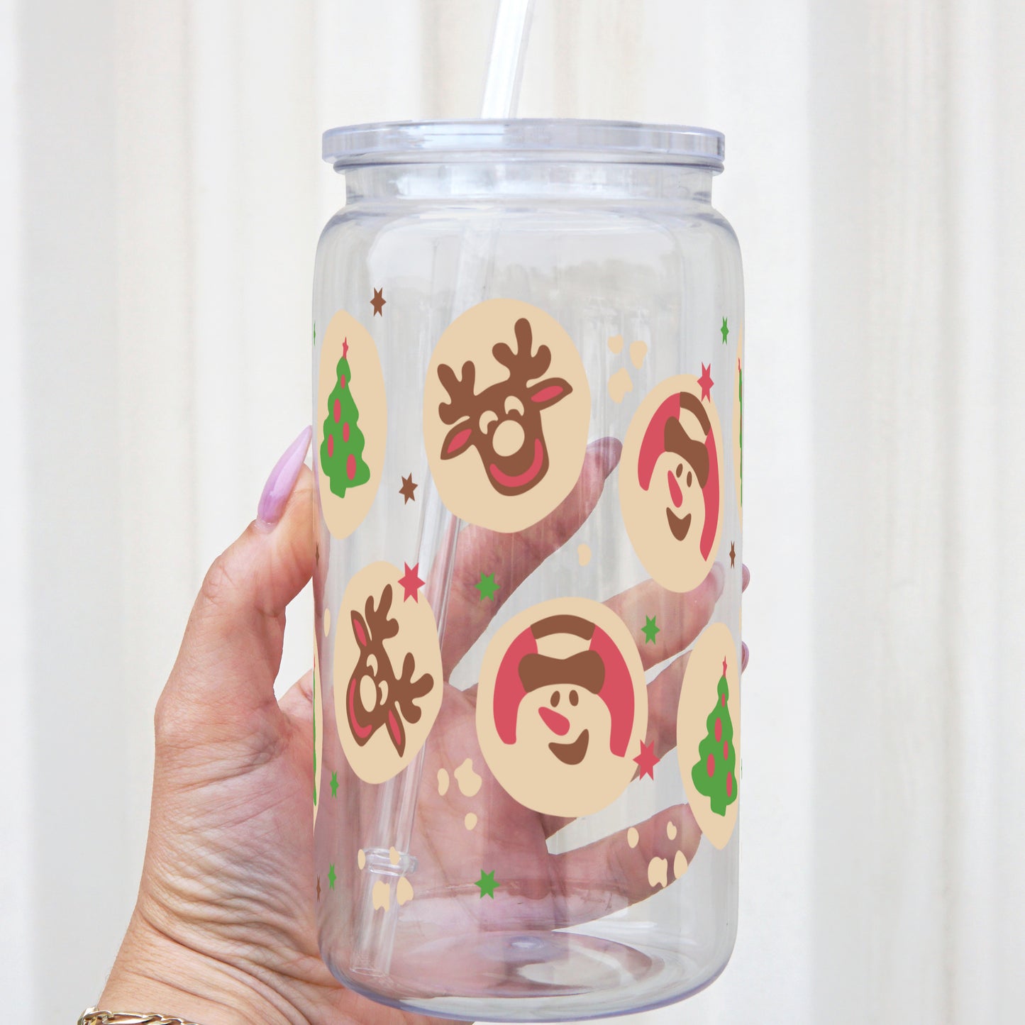 Christmas Sugar Cookies 16oz Acrylic Plastic Cup with Clear Lid