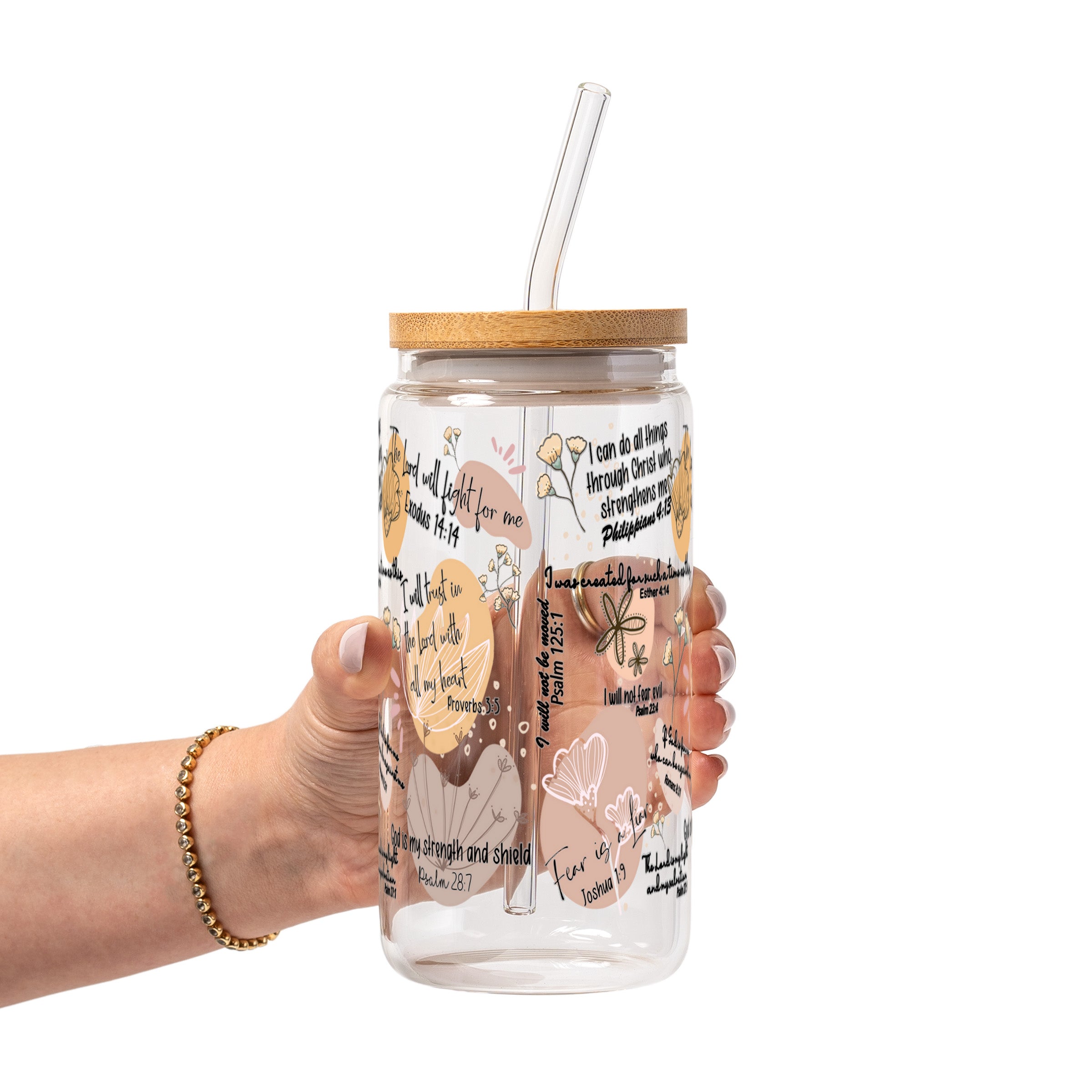 Christian Bible Verse Glass Cup, Mug & Tumbler with Lid and Straw