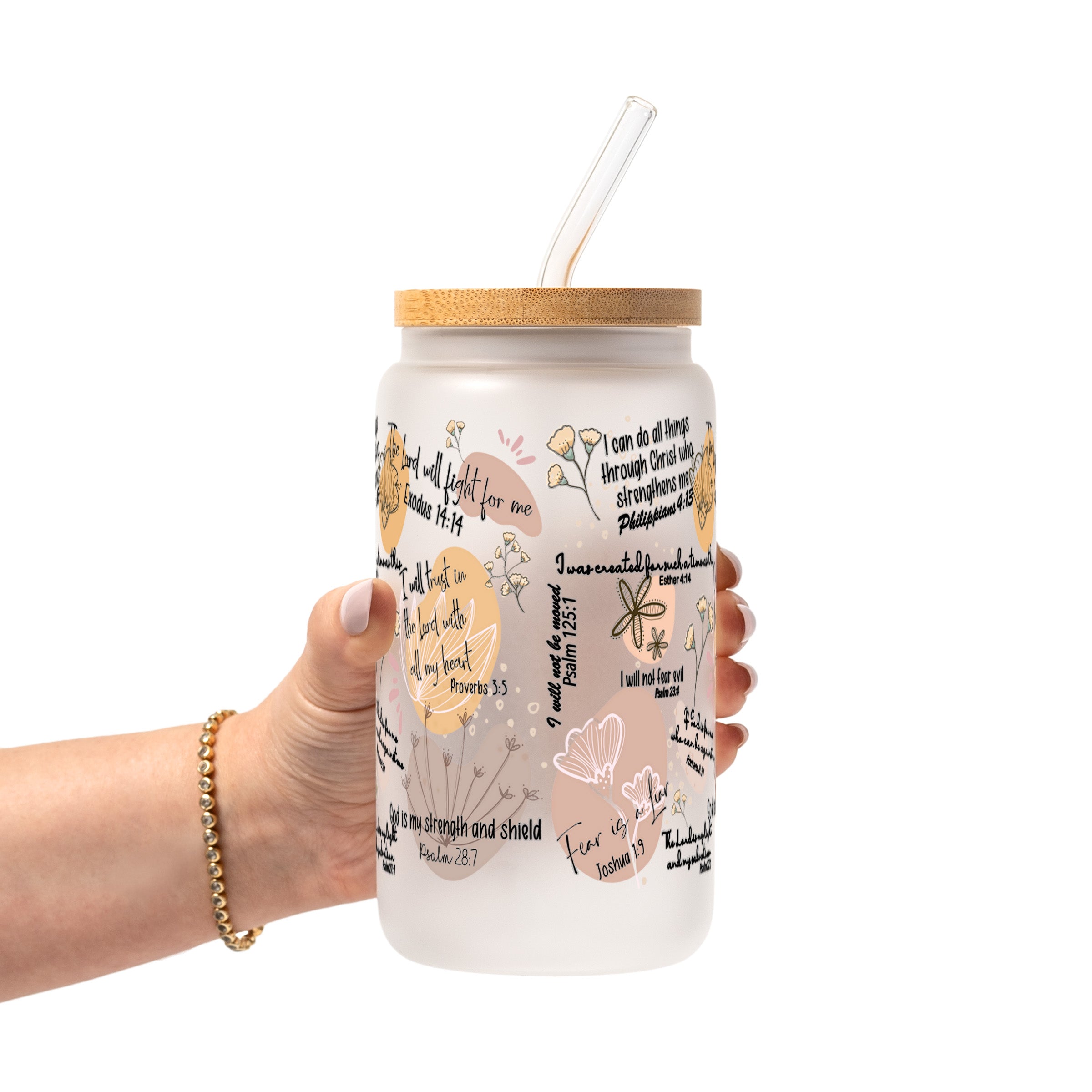 Christian Bible Verse Glass Cup, Mug & Tumbler with Lid and Straw