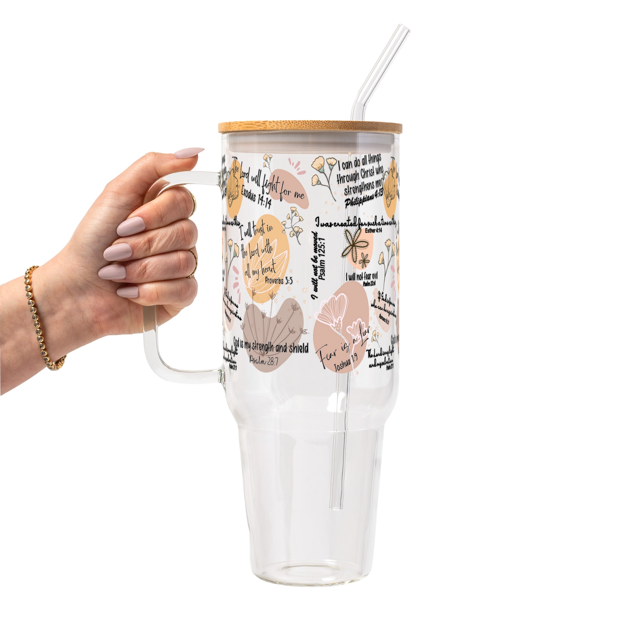 Christian Bible Verse Glass Cup, Mug & Tumbler with Lid and Straw