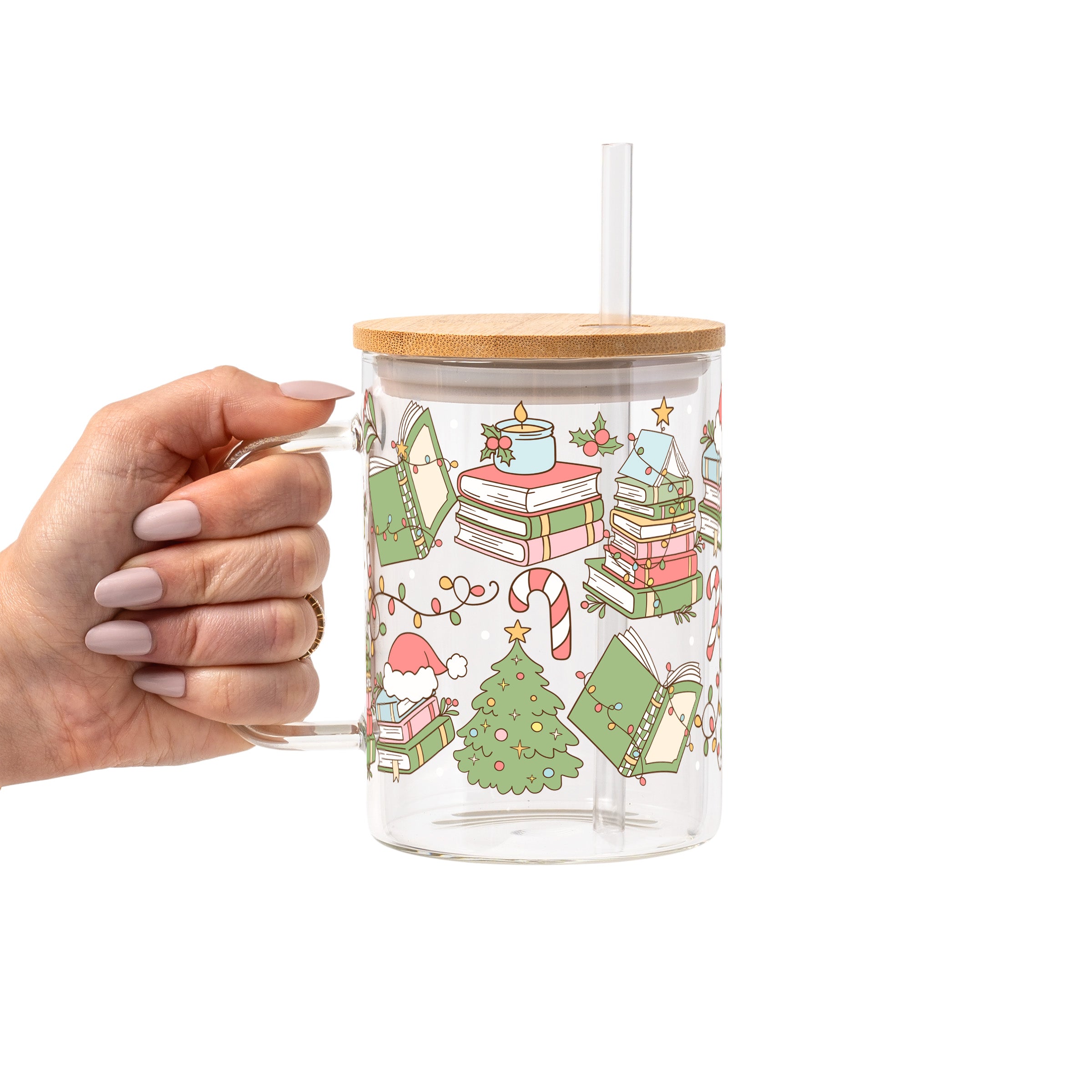 Bookish Christmas Glass Cup, Mug & Tumbler with Lid and Straw