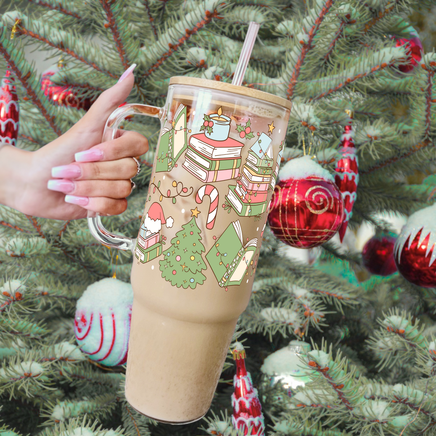 Bookish Christmas 40oz Tumbler With Lid and Straw