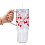 Cherry Bow Glass Cup, Mug & Tumbler with Lid and Straw