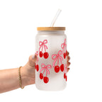 Cherry Bow Glass Cup, Mug & Tumbler with Lid and Straw